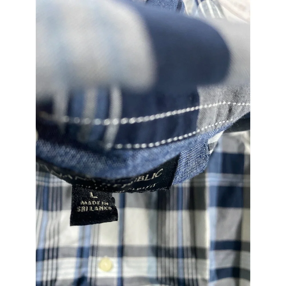 Banana Republic Multicolor Shirt Men's L Plaid Slim Fit Short Sleeve Button-Up